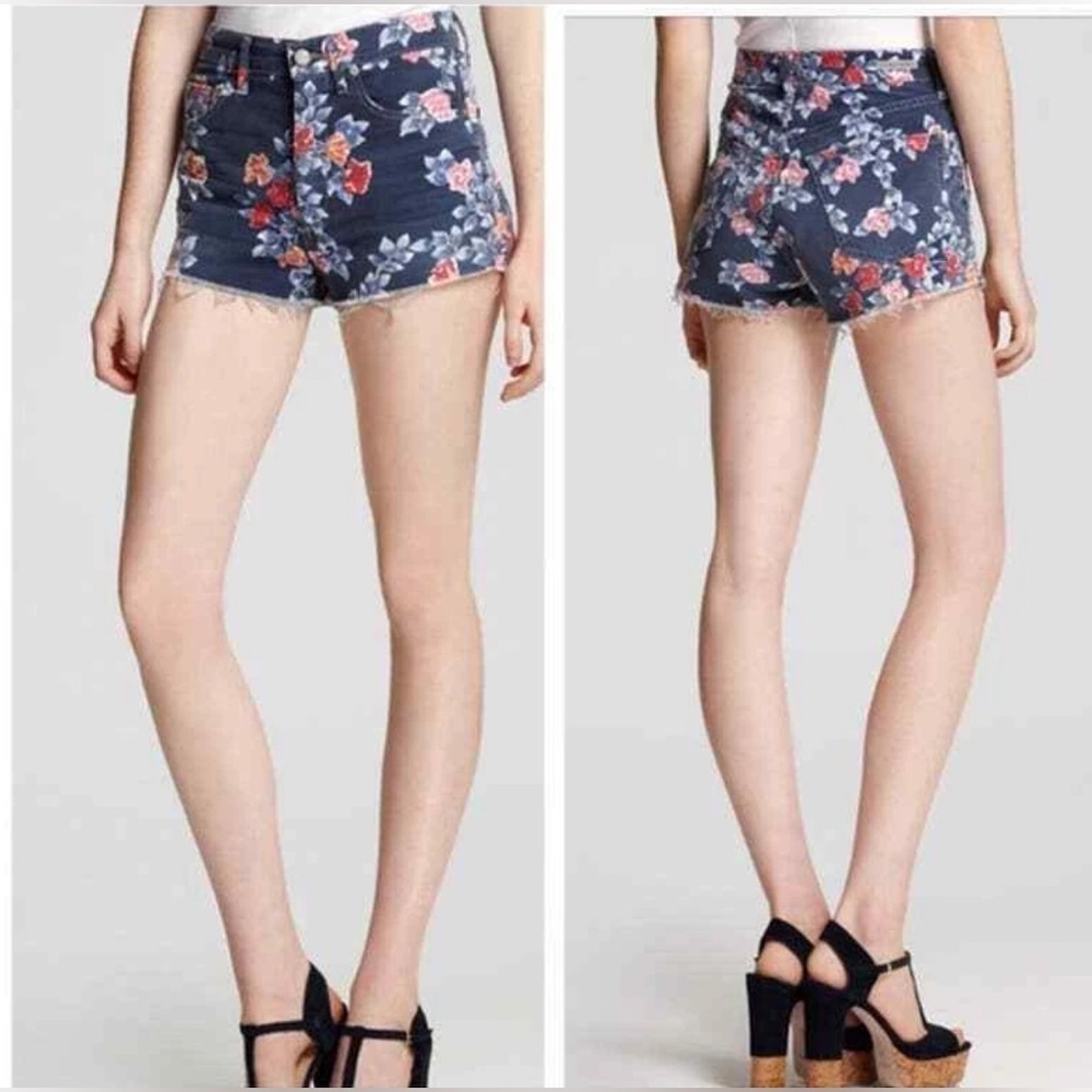 CITIZENS OF HUMANITY FLORAL HIGH RISE CUT-OFF SIZE 28 DENIM SHORTS FESTIVAL BOHO